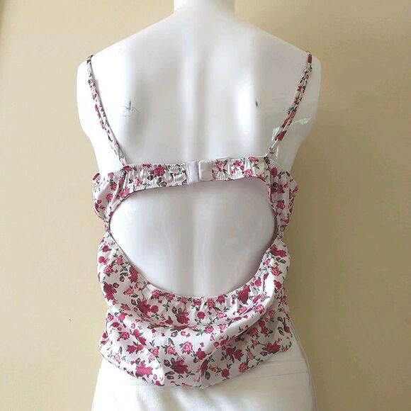For Love&Lemons Melrose Bustier Tank Top L Pink Floral Ruched Babydoll Coquette - Picture 4 of 9